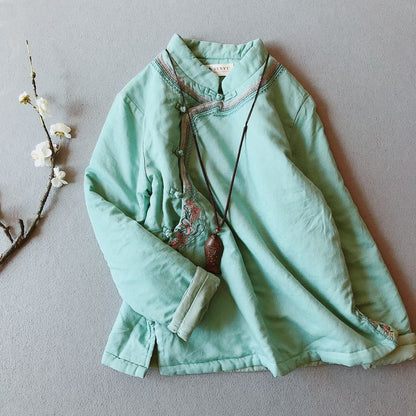 Floral Embroidery Frog Buttoned Coat