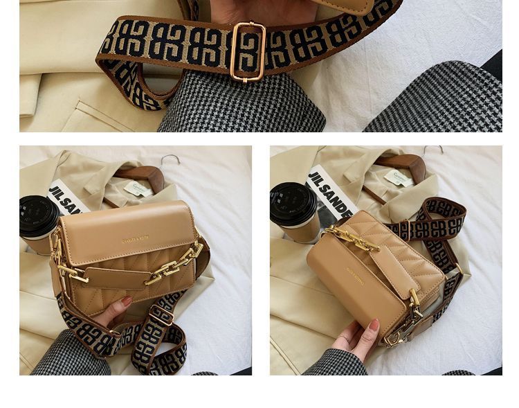 Wide Strap Quilted Chain Crossbody Bag