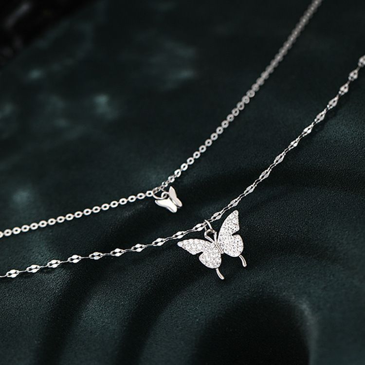 Butterfly Pendant Layered Sterling Silver Necklace