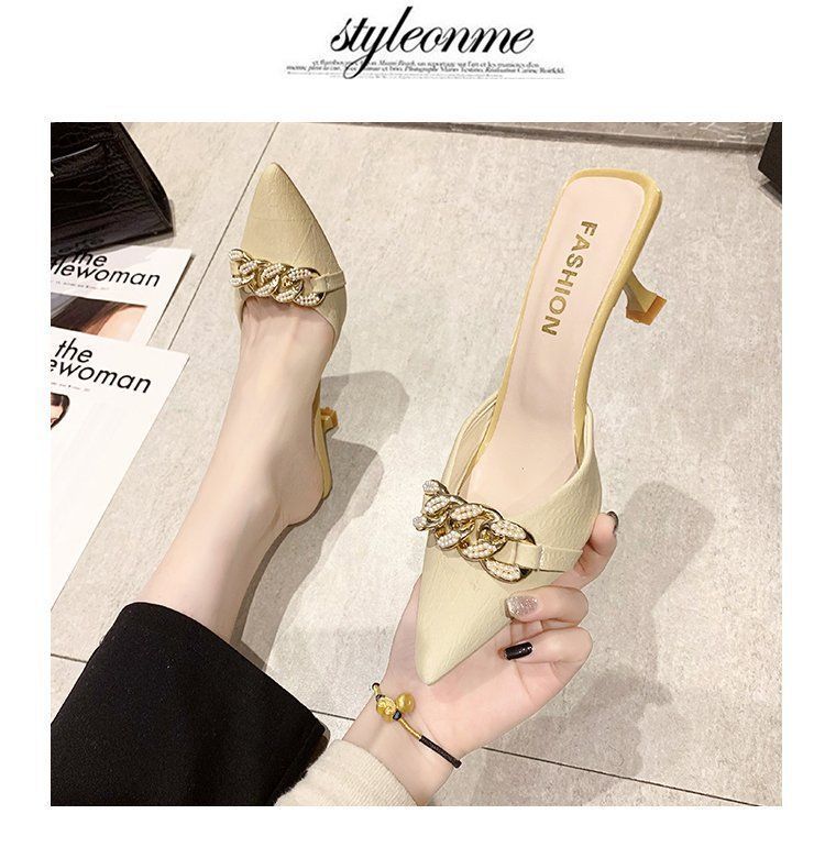 Chain Detail Pointed High Heel Mules