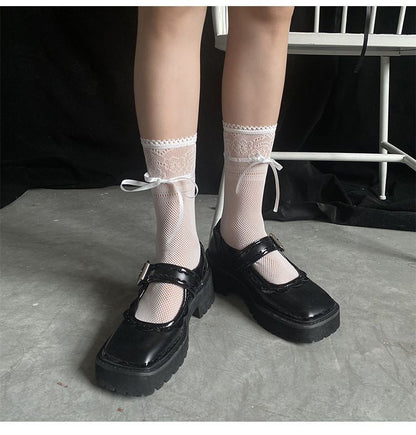 Ribbon Bow Accent Perforated Socks