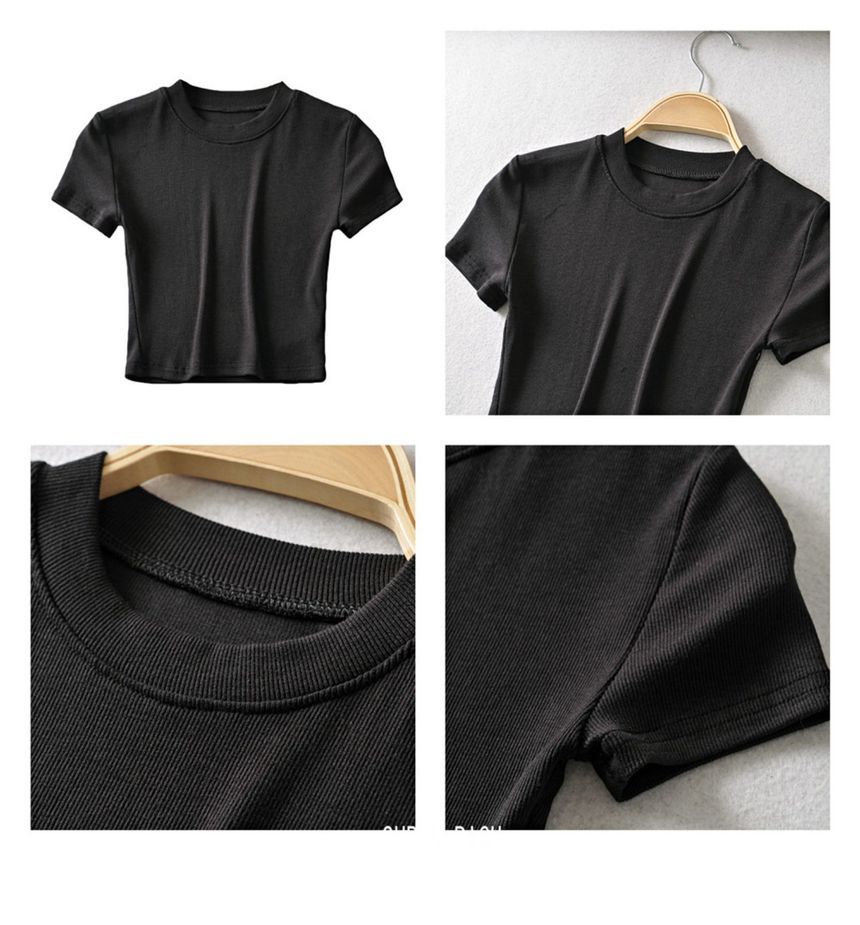 Short-Sleeve Top Plain Cropped