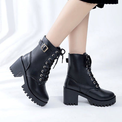 Lace Up Platform Block Heel Short Boots