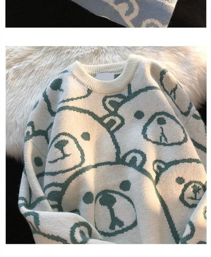 Bear Print Knit Sweatshirt