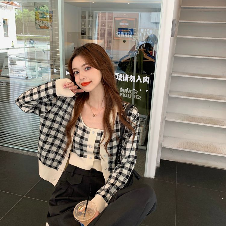 Cardigan Top Plaid Camisole /