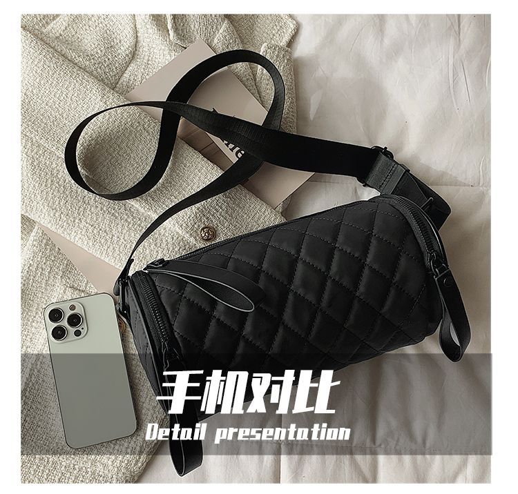 Quilted Nylon Barrel Crossbody Bag