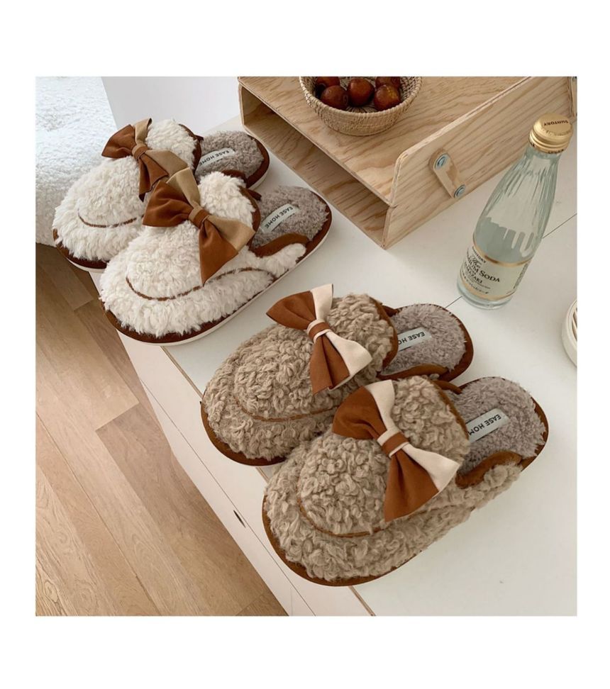 Bow Fleece Home Slippers