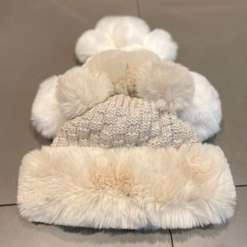 Fluffy Pom Panel Beanie