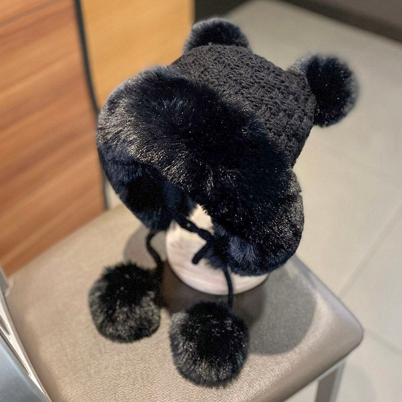 Fluffy Pom Panel Beanie