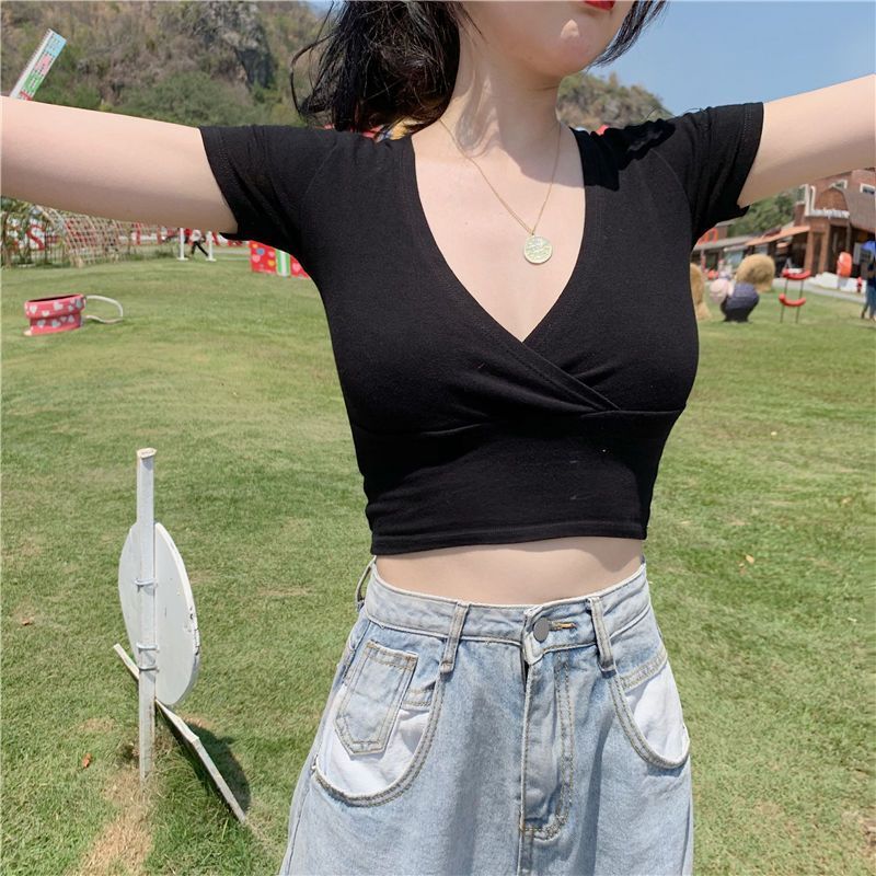 V-Neck Top Short-Sleeve Crop