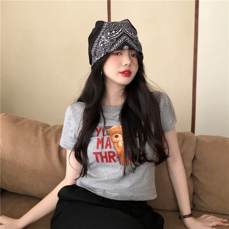 Bear Short-Sleeve Print Cropped T-Shirt