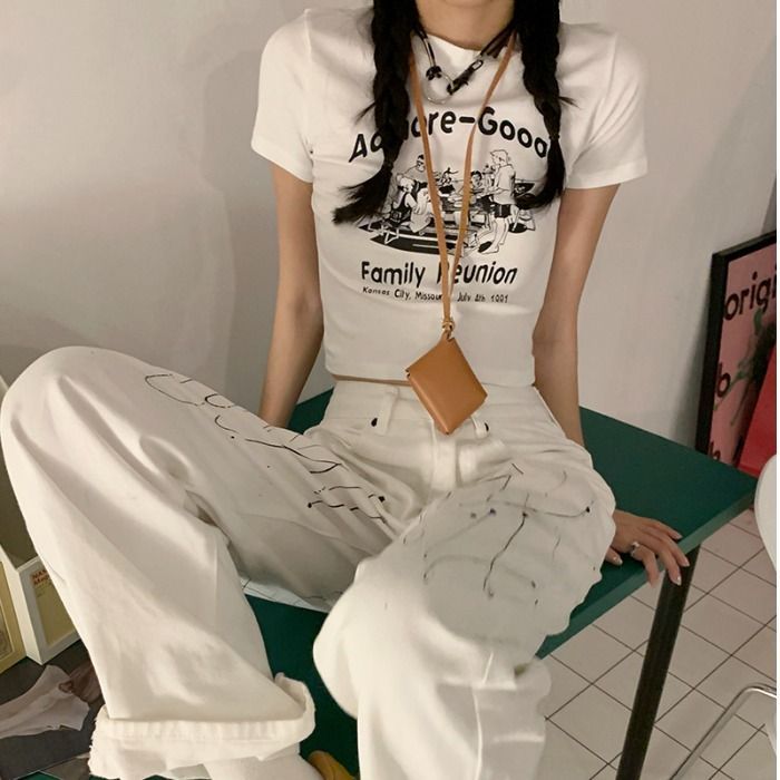 Short-Sleeve T-Shirt Cropped Print Cartoon