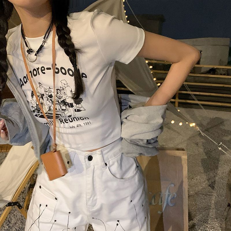 Short-Sleeve T-Shirt Cropped Print Cartoon