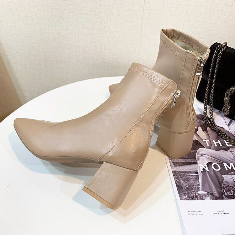 Short Plain Heel Boots Chunky