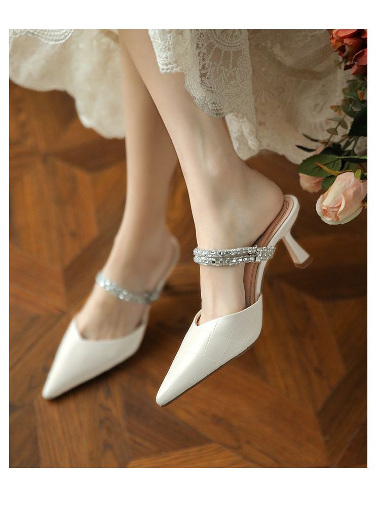 Rhinestone Pointy-Toe High-Heel Mules