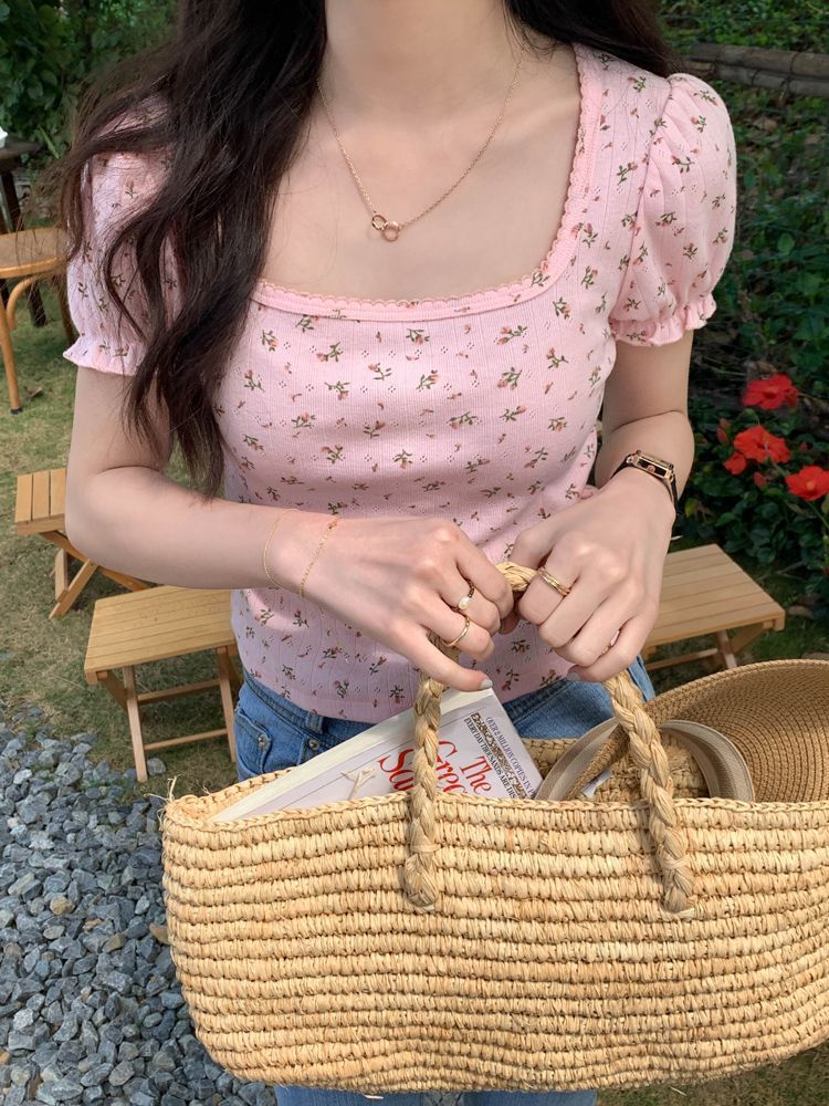 Short-Sleeve Floral Blouse