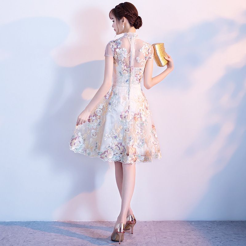 Floral Embroidered Qipao Cocktail Dress