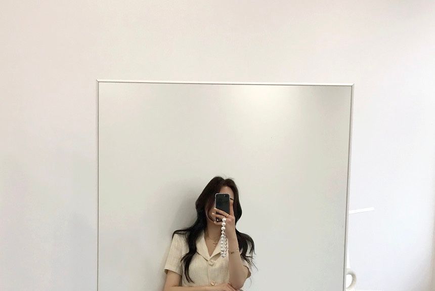 Short-Sleeve Tweed Cropped Blazer / Midi Pencil Skirt