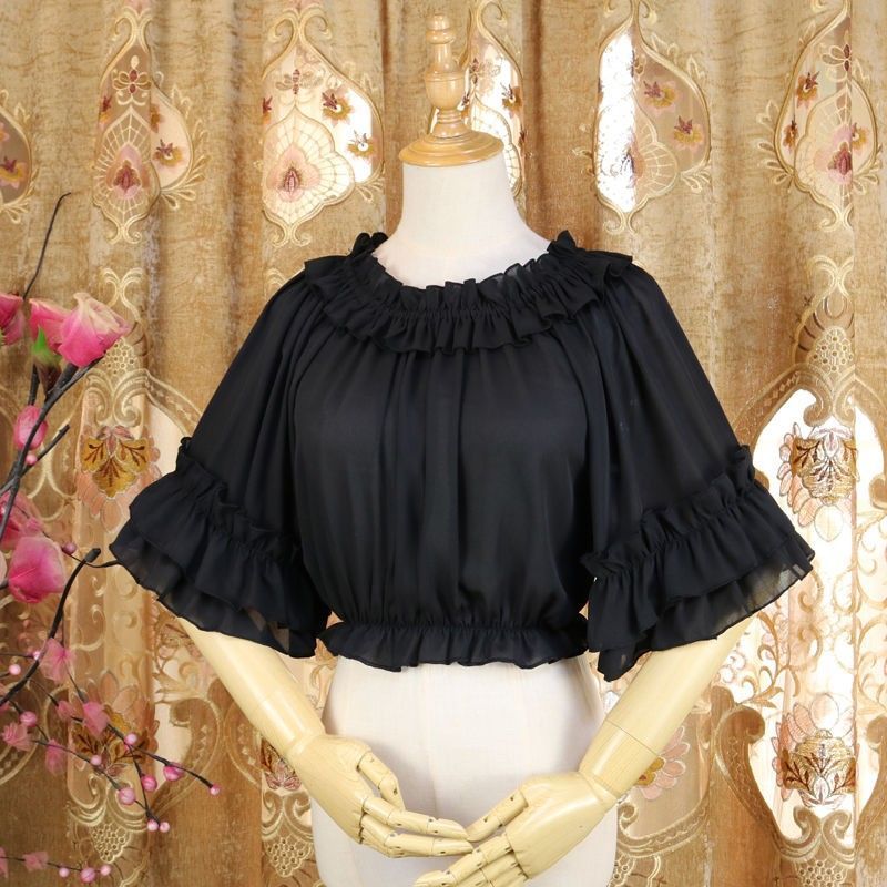 Lolita Short-Sleeve Ruffle Blouse / Lace Blouse / Long-Sleeve Lace Top