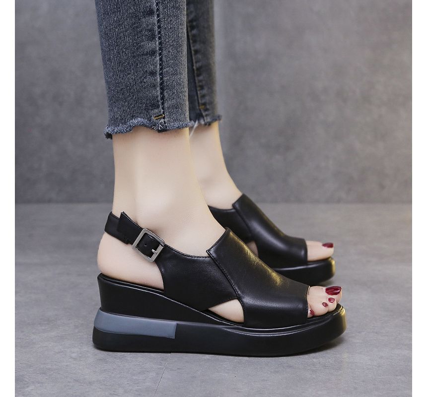 Platform Slingback Wedge-Heel Sandals Peep-Toe