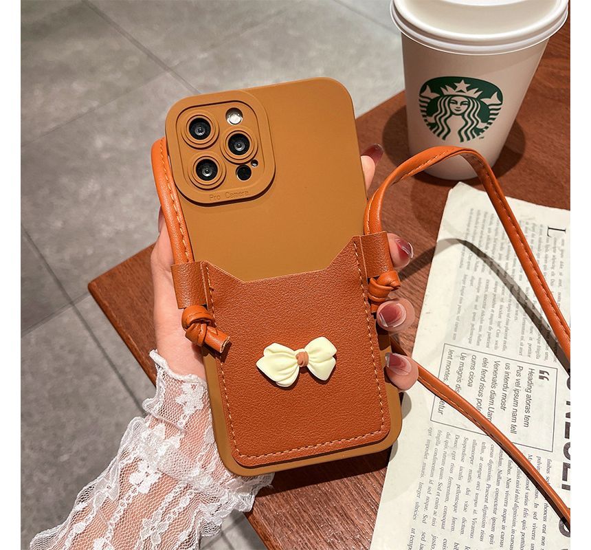 Bow Card Holder Crossbody Strap Phone Case