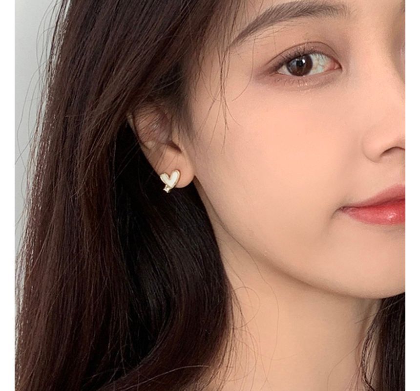 Earring Flower Shell Heart Asymmetrical Alloy
