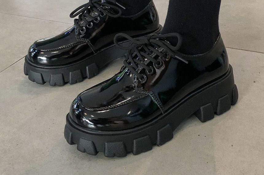 Lace-Up Patent Platform Shoes
