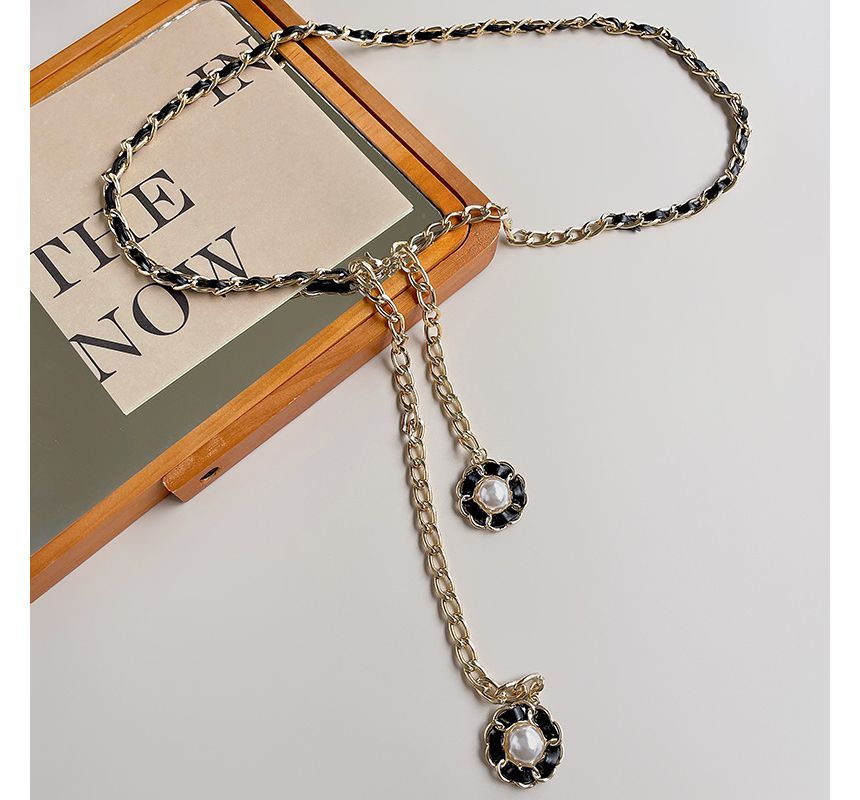 Faux Belt Pearl Chain Floral
