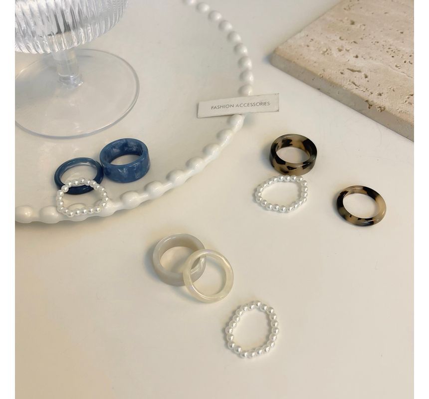 Pearl Ring + Resin Faux Set Of 3:
