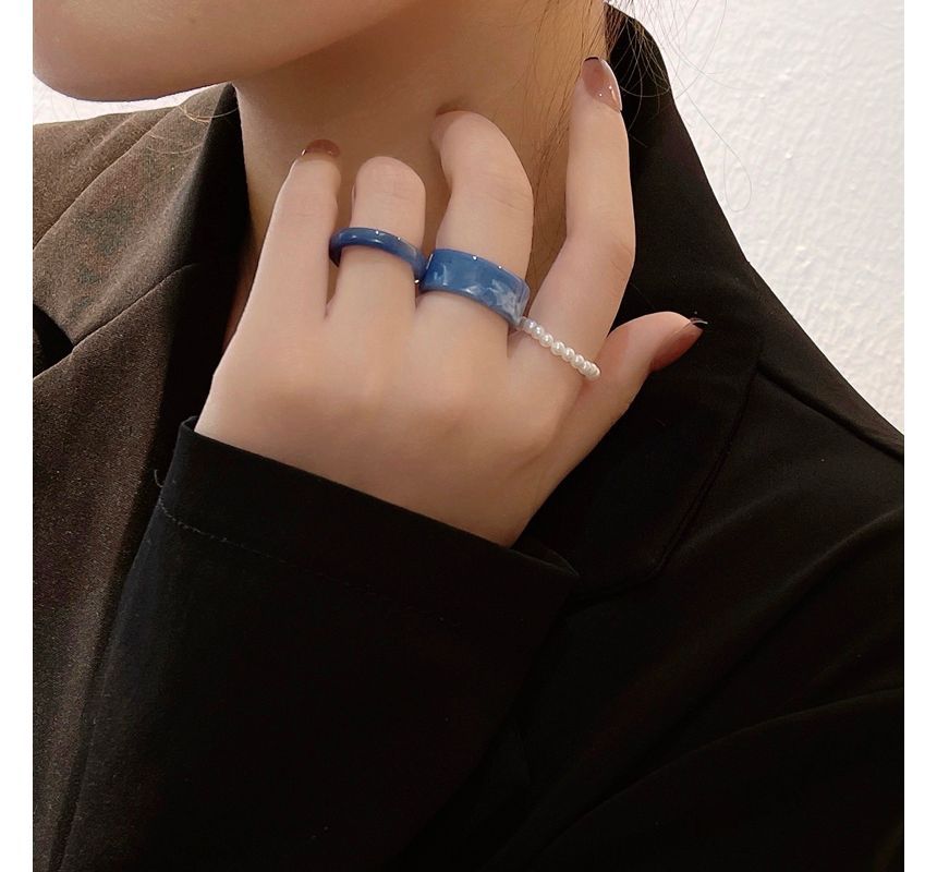 Pearl Ring + Resin Faux Set Of 3: