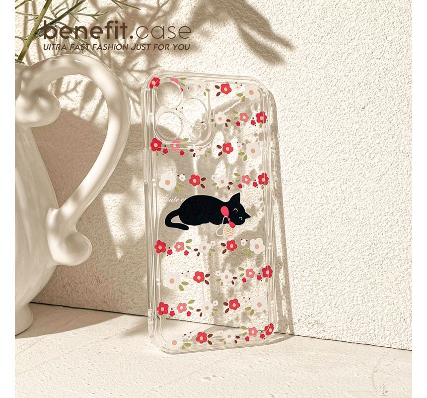 Transparent Case Flower Phone Cat