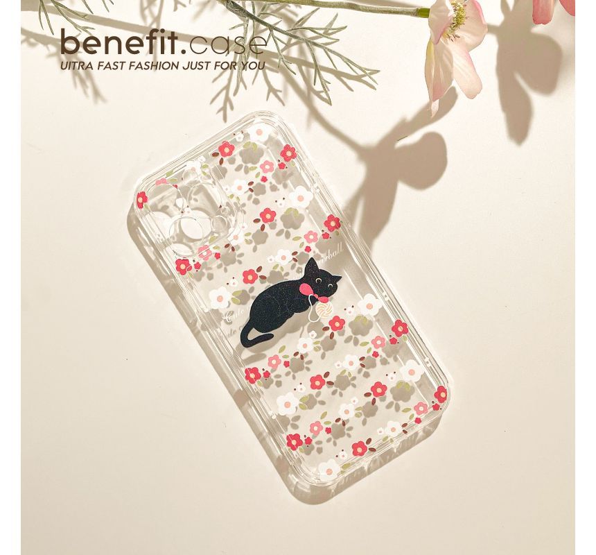 Transparent Case Flower Phone Cat