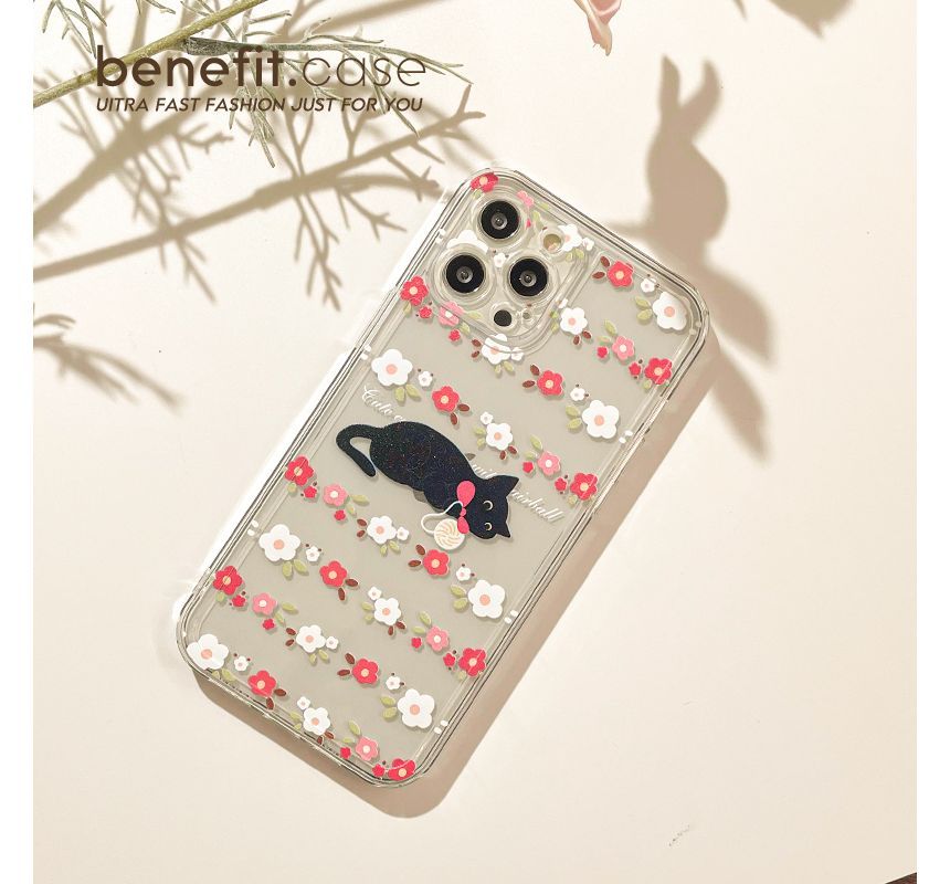 Transparent Case Flower Phone Cat