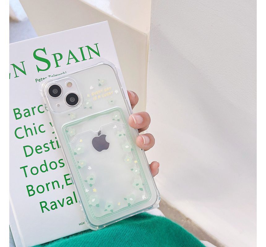 Card Holder Phone / Print Transparent Flower Case Heart
