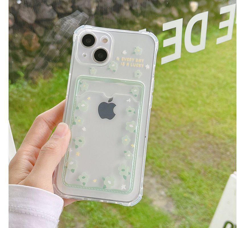 Card Holder Phone / Print Transparent Flower Case Heart