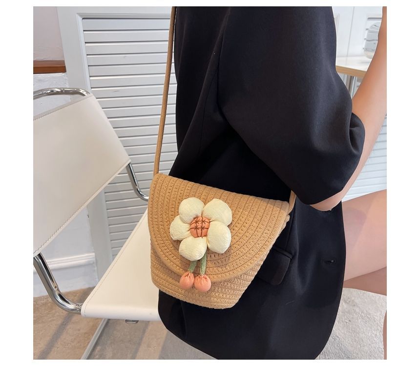 Flower Woven Crossbody Bag