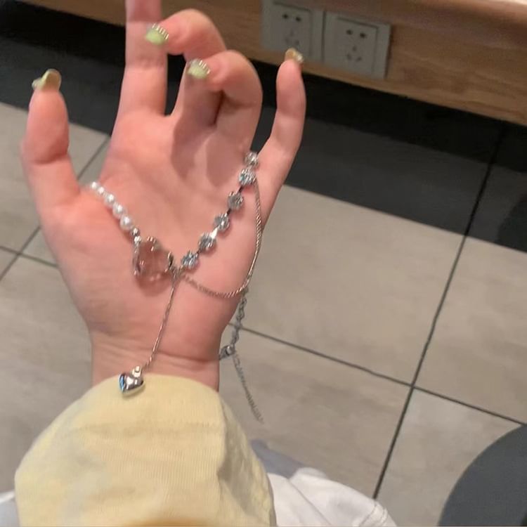 Alloy Pearl Necklace Faux Rhinestone