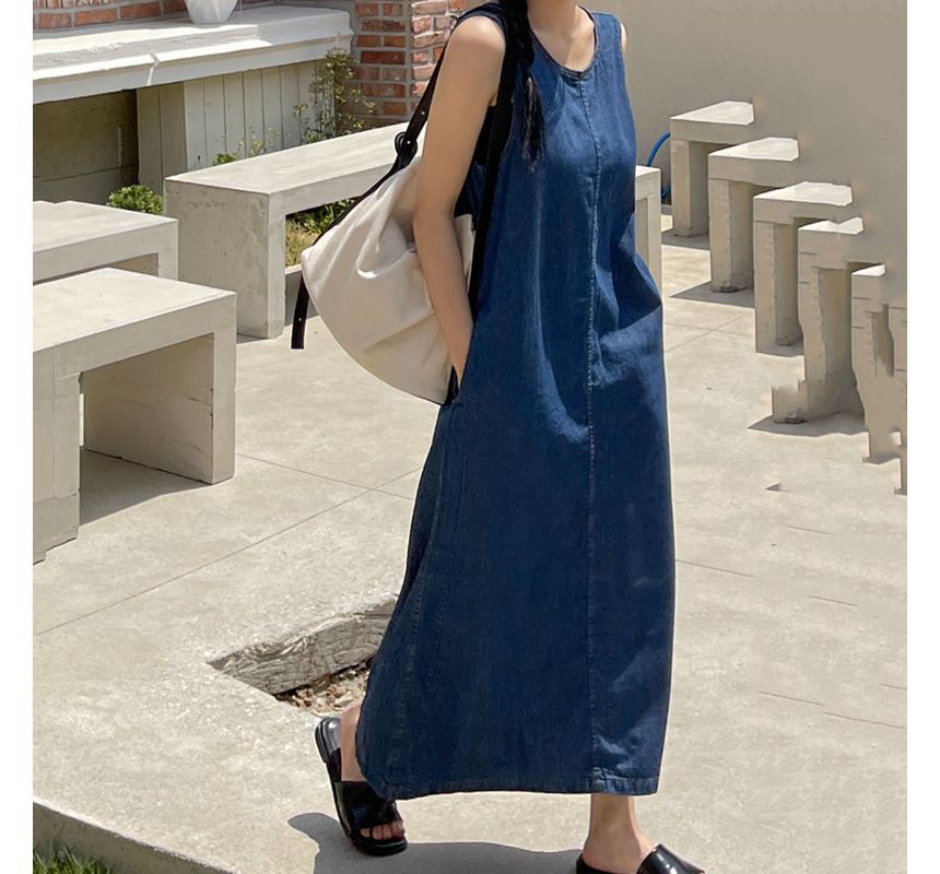 Sleeveless Denim Midi Dress