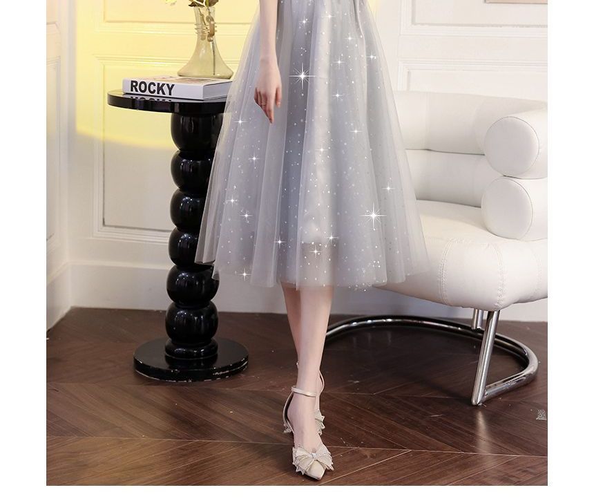 Maxi Cold Dress Prom Shoulder Sequin