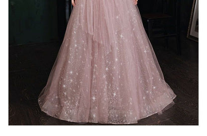 Short-Sleeve Embellished Maxi Prom Dress