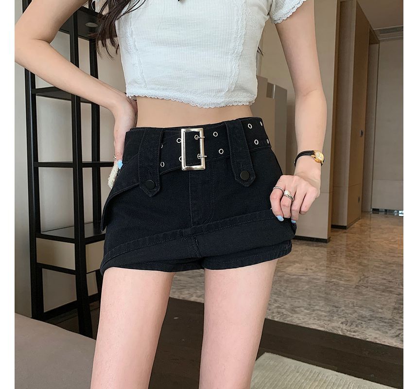 Belted Denim Mini Skirt