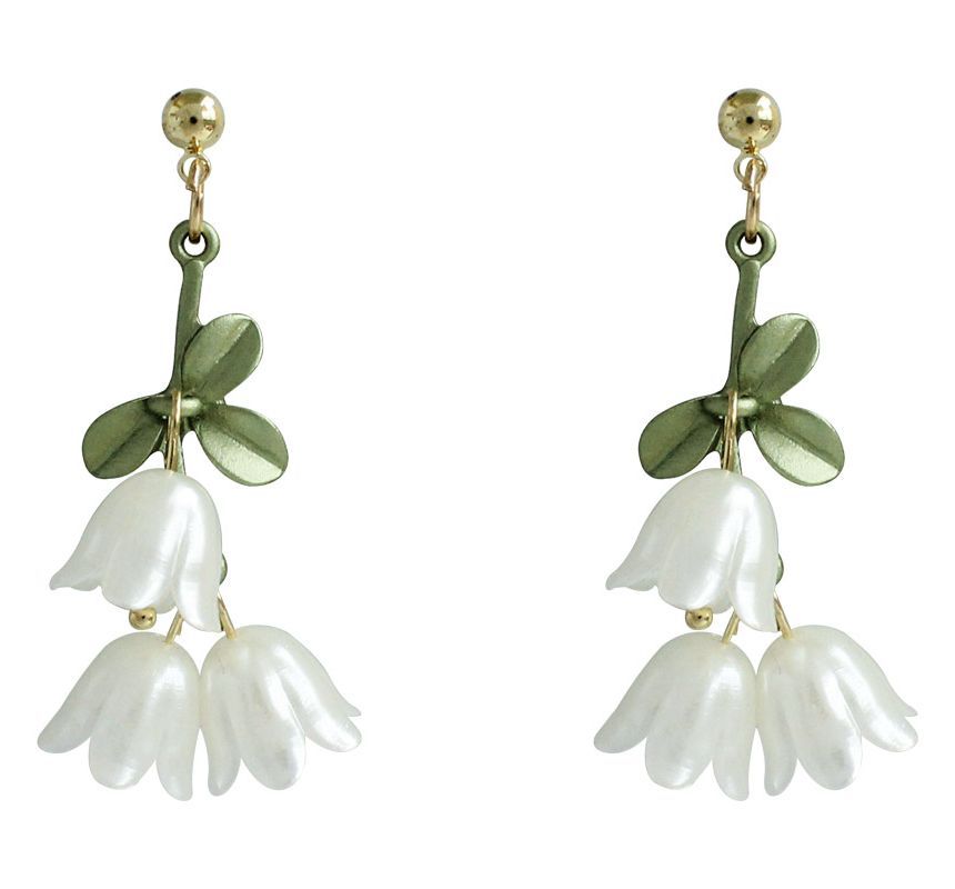 Faux Flower Alloy Pearl Earring Fringed