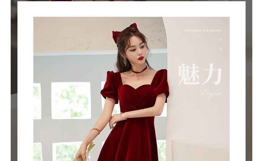 Dress Puff-Sleeve Cocktail A-Line