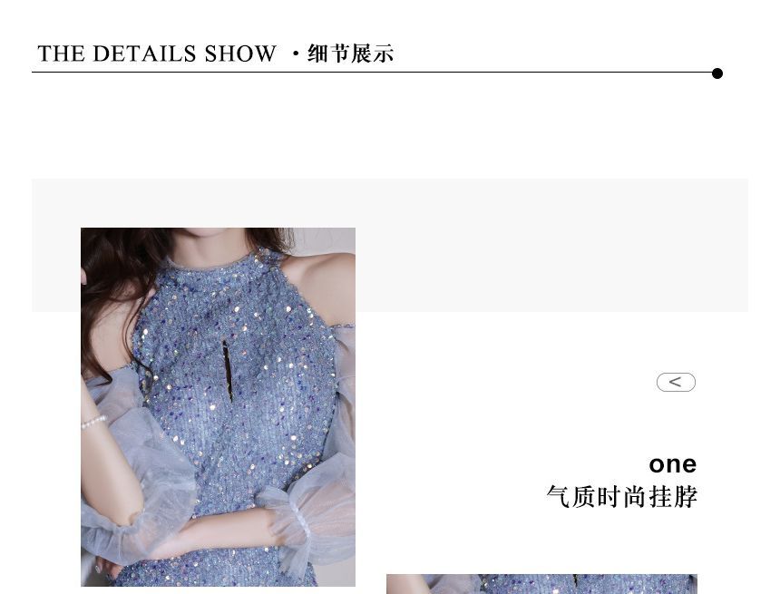 Gown Sheath Evening Cold-Shoulder Sequin