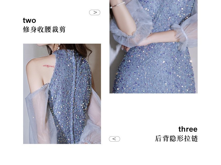 Gown Sheath Evening Cold-Shoulder Sequin