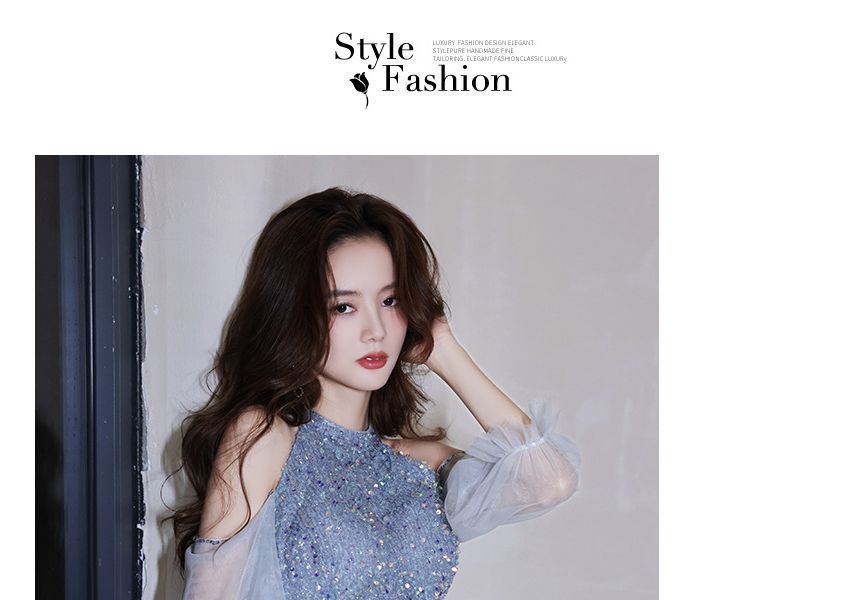 Gown Sheath Evening Cold-Shoulder Sequin