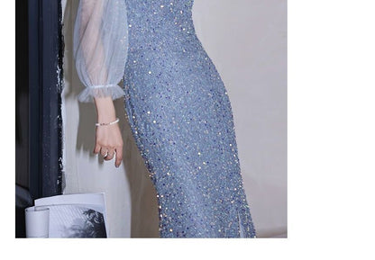 Cold-Shoulder Sequin Sheath Evening Gown