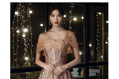 Off-Shoulder Sequin A-Line Evening Gown