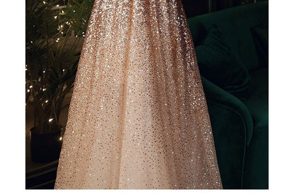 Off-Shoulder Sequin A-Line Evening Gown