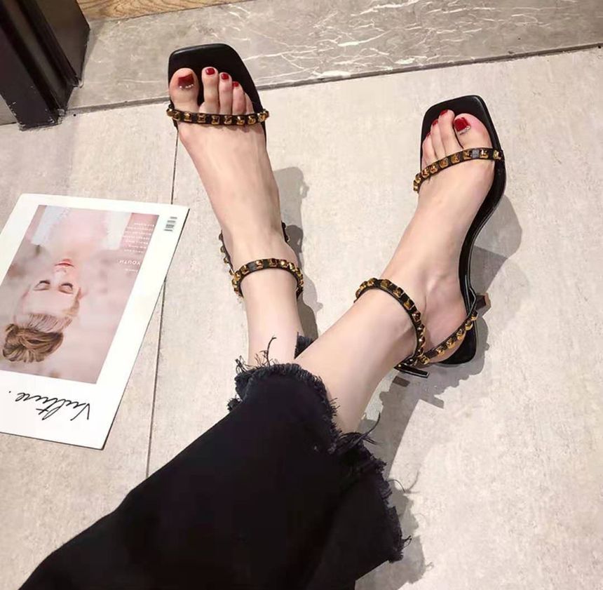 Ankle Stiletto Sandals Studded Strap